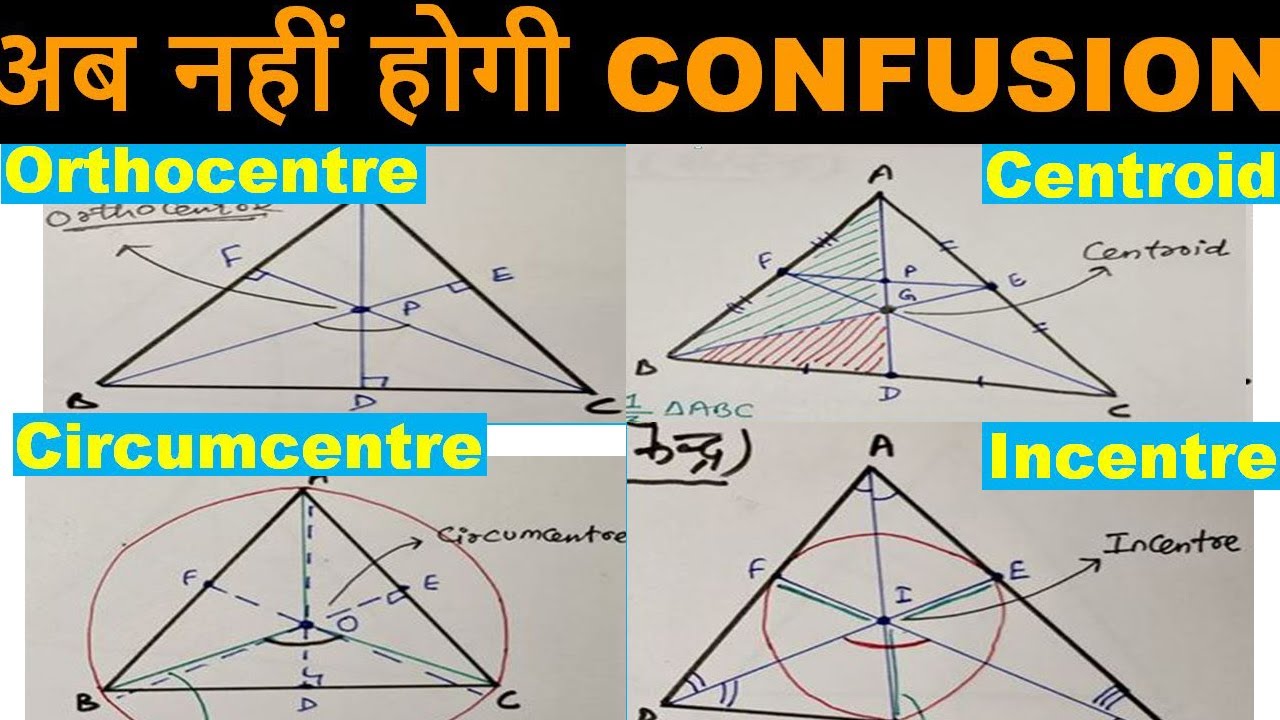 Centers of Triangle in hindi for SSC CGL त्रिभुज के केंद्र | centroid, incentre, circumcenter ortho