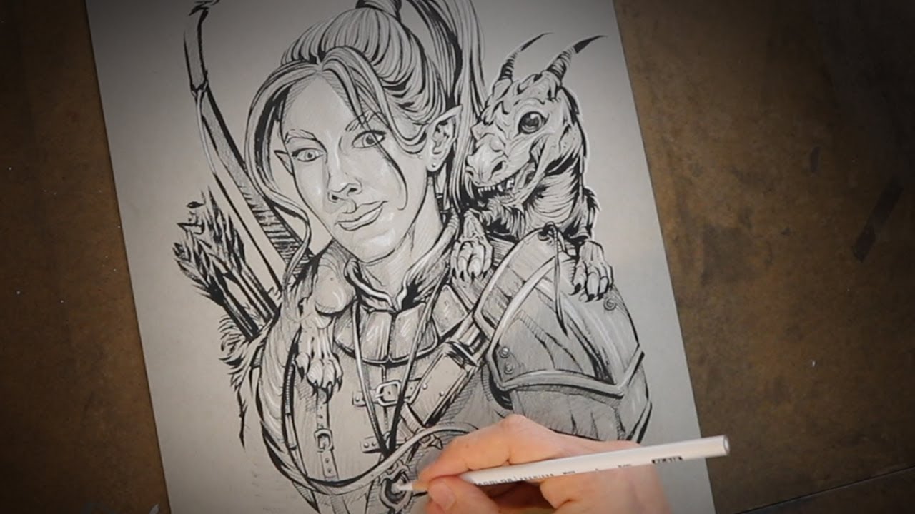 Drawing a D&D Fighter and a Baby Dragon!