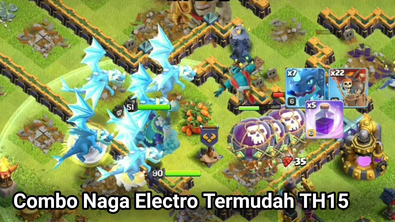 Combo Naga Electro Termudah TH15 Pakai 5 Spell Amarah | Clash Of Clans Gameplay