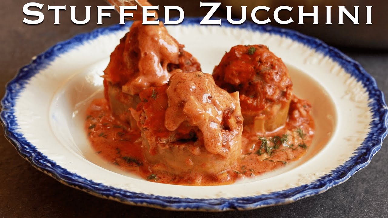Stuffed Zucchini with Tomato Sour Cream Sauce