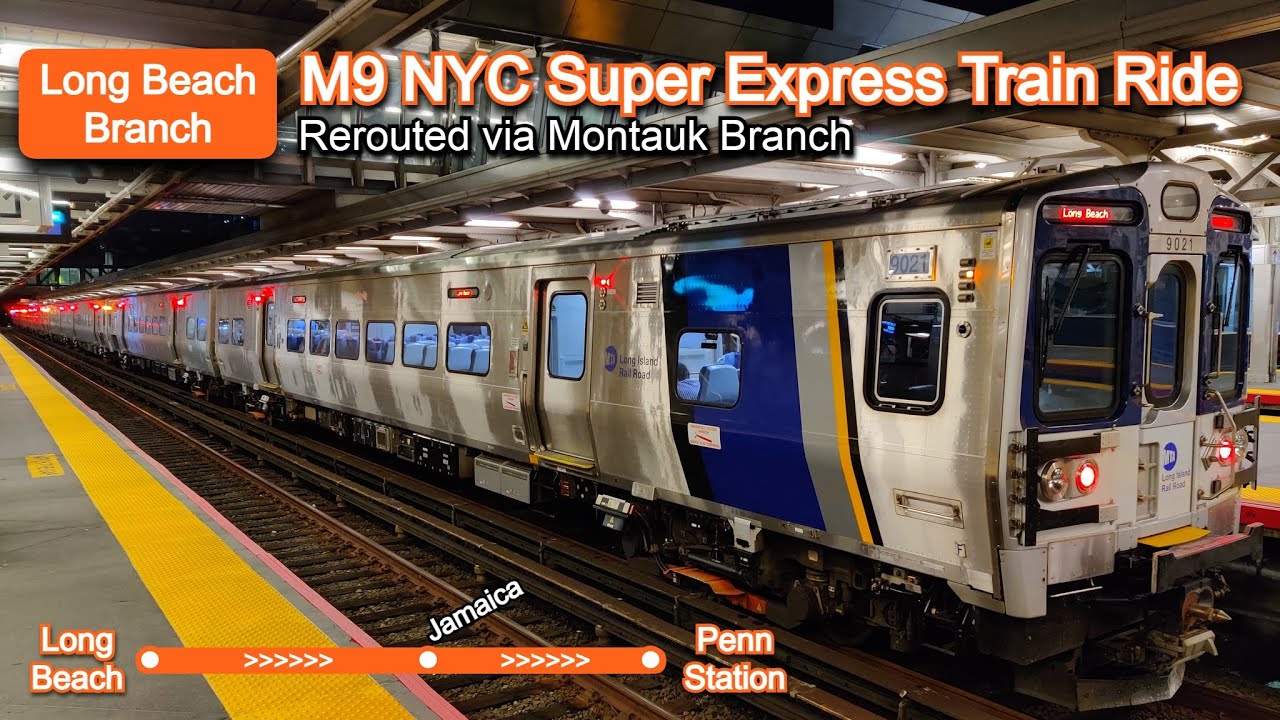 LIRR M9 Long Beach Super Express Train Ride via Montauk Branch from Long Beach to Penn Station