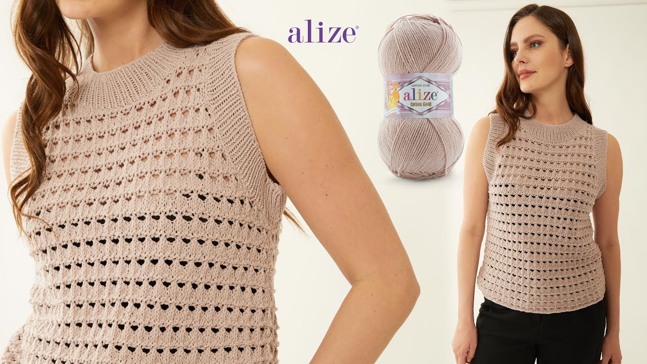 Сезонный свитер с пряжей Alize Cotton Gold