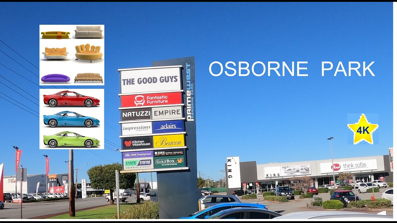 OSBORNE PARK [4K] PERTH WA AUSTRALIA, FURNITURE STORE CAR DEALER VENDEDOR DE AUTOS TIENDA DE MUEBLES