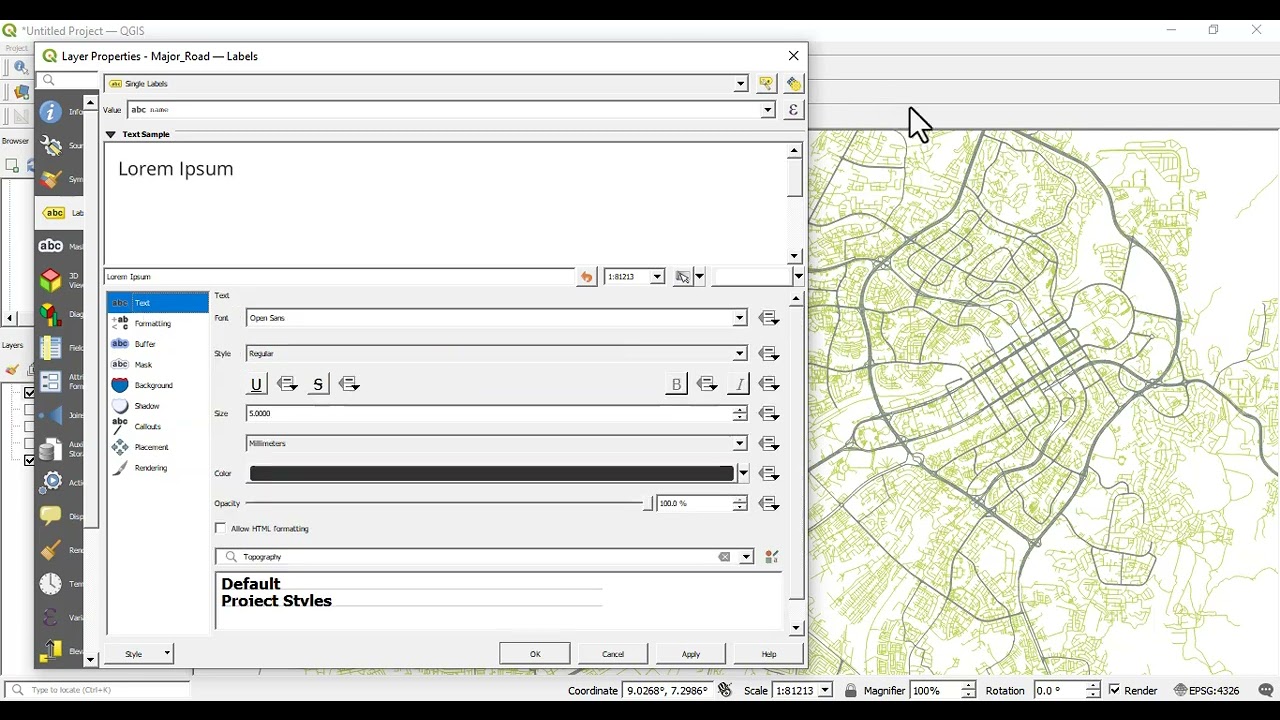 Как подписывать линейные объекты в QGIS | Настройка размещения и стиля подписей