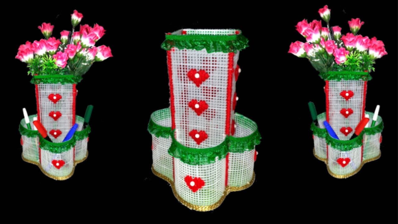 How to make Guldasta with Plastic Canvas|DIY plastic Canvas Organizer(Part 7)