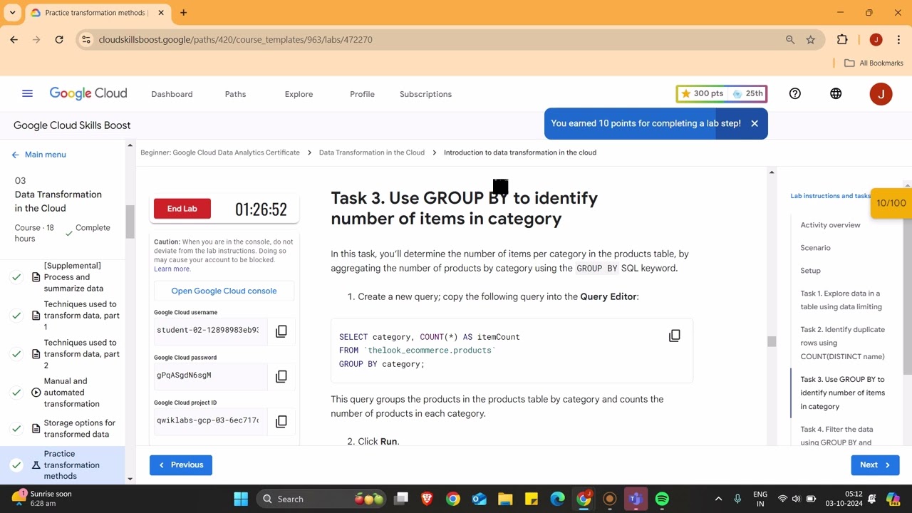 Unit 3 - Lab 1 - Practice transformation methods - Google Cloud Data Analytics