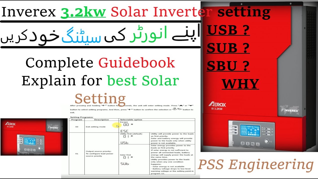 Inverex Aerox 3.2kw Solar Inverter complete setting Guidebook explain in Urdu/हिंदी