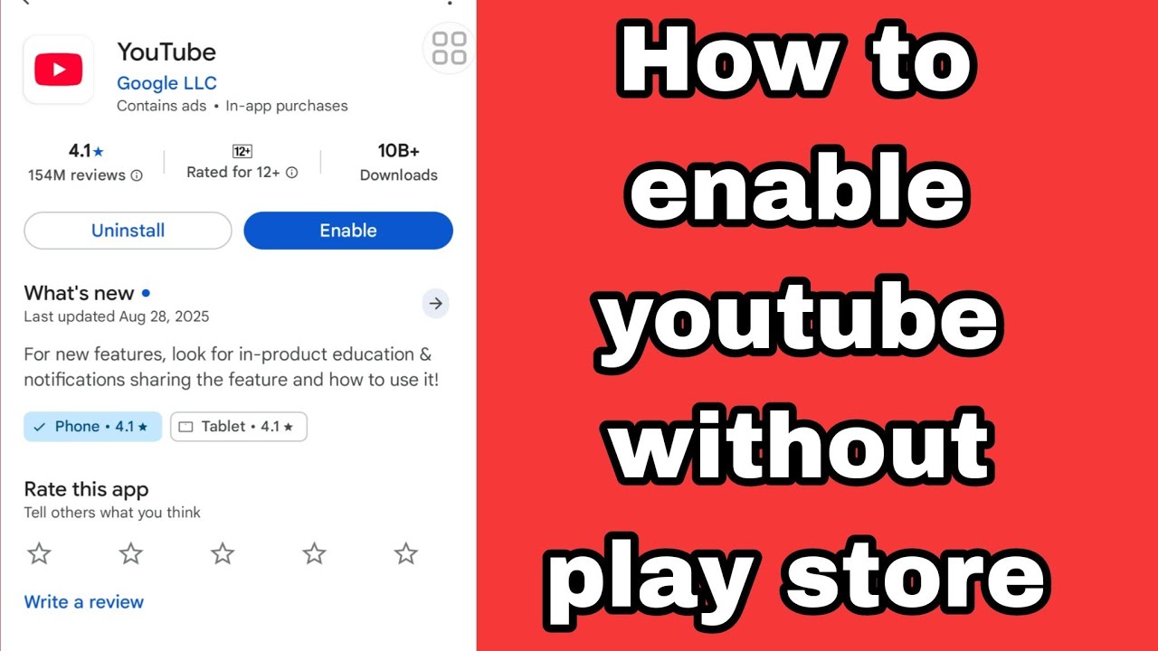 How to enable youtube without play store | YouTube enable problem