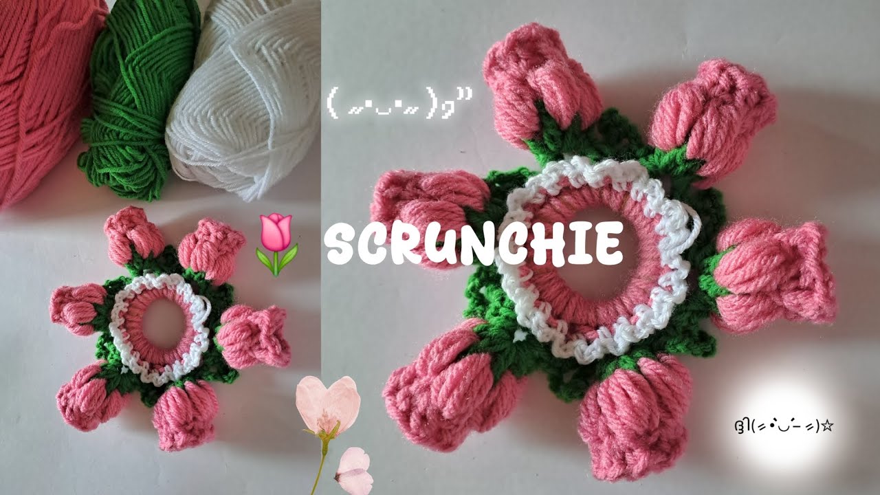 Tulip Scrunchie Crochet 🌸 | Handmade Hair Accessory