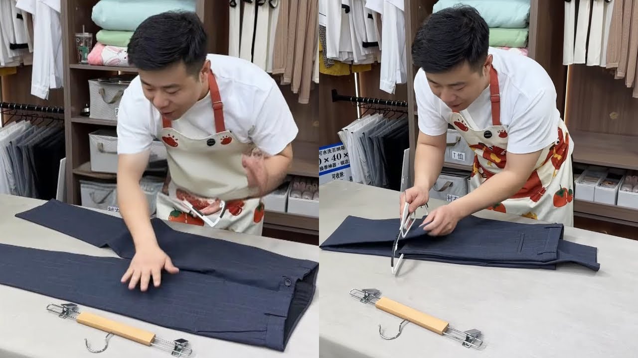 How to hang pants without trouser clips丨ズボンクリップを使わずにズボンを掛ける方法