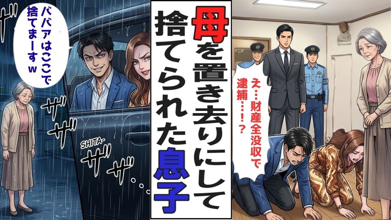 【漫画】「姥捨山って知ってる？ｗ」高速道路に私を置き去りにした長男夫婦。全財産を奪う計画にほくそ笑む二人に、元教え子の敏腕弁護士軍団が地獄を見せる【神様はちゃんと見てる】