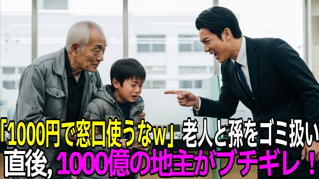 「1000円で窓口使うなｗ」老人と孫をゴミ扱いしたエリート行員→直後、1000億の地主だと判明し、銀行ごと消滅する羽目に【感動する話】【朗読】