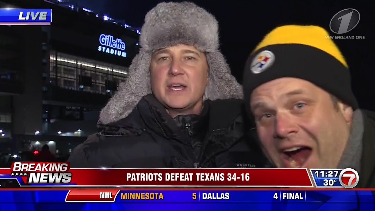 Blooper Reel: WHDH 7 News Sports Anchor Joe Amorosino Shoves Steelers Fan Out of Live Shot