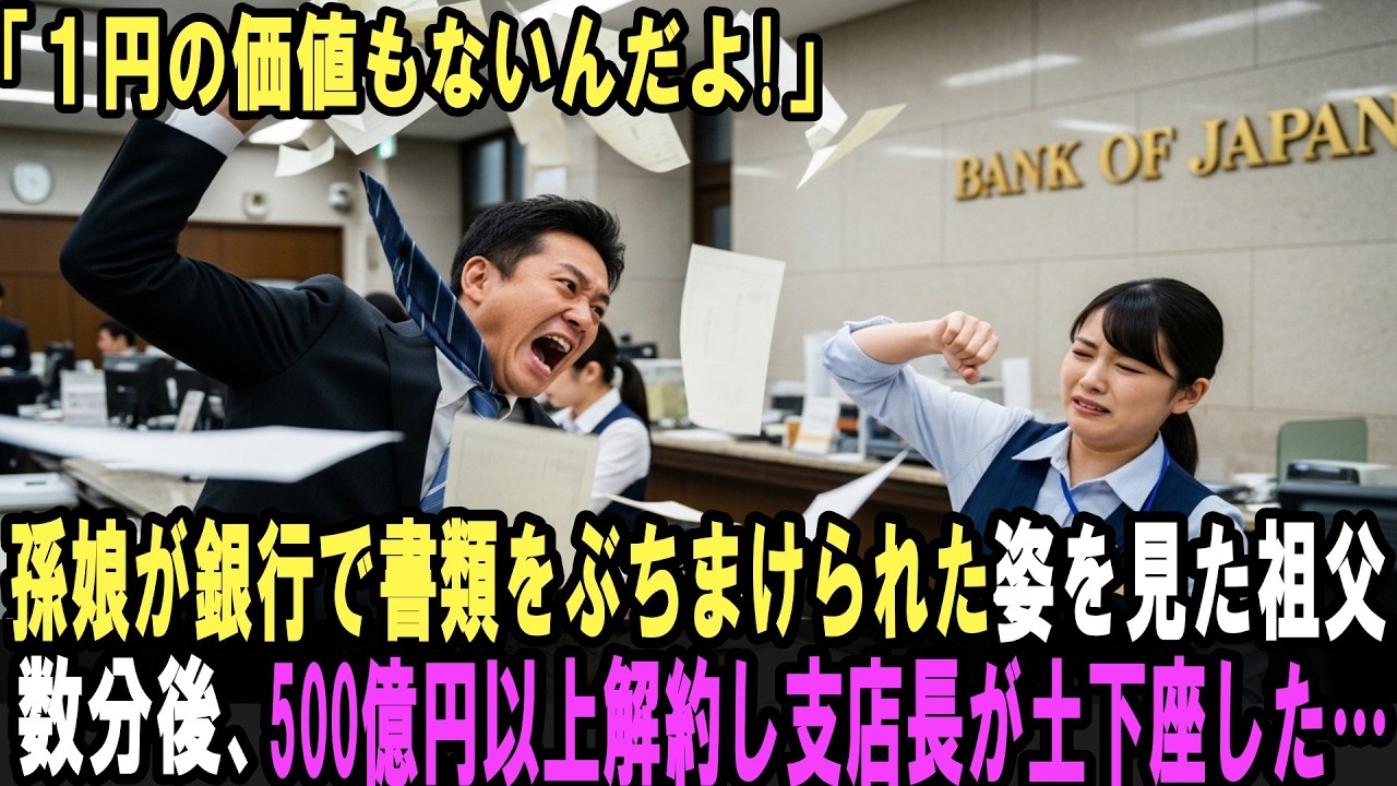 孫娘が働く銀行で、書類をぶちまけられた姿を見た祖父。数分後、500億以上解約し支店長が土下座した…