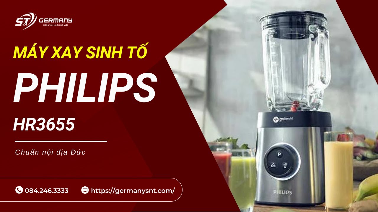 MÁY XAY SINH TỐ PHILIPS HR3655 | Xay nhuyễn mọi loại thực phẩm kể cả đá viên!