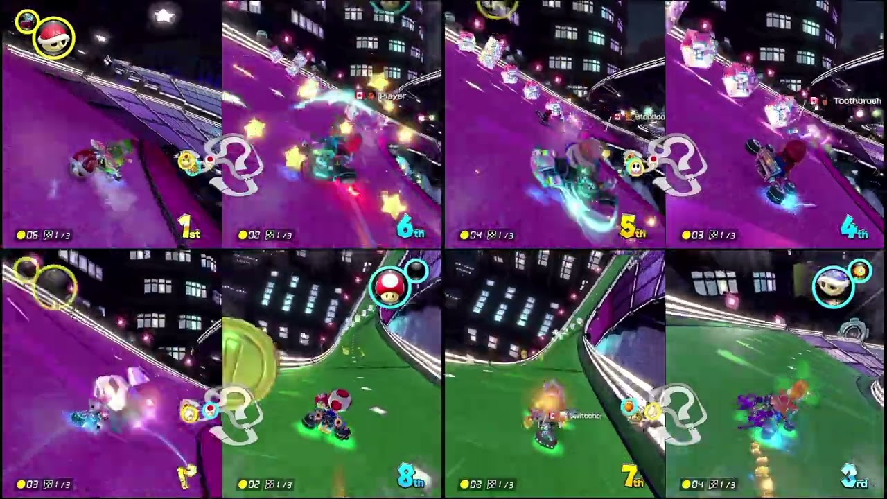 8-Player Splitscreen Mario Kart 8 Deluxe Wireless Multiplayer (Uncommentated)
