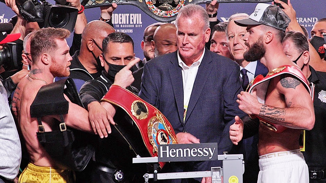 CANELO ALVAREZ VS CALEB PLANT - FULL WEIGH IN & FACE OFF (INTENSE!!)