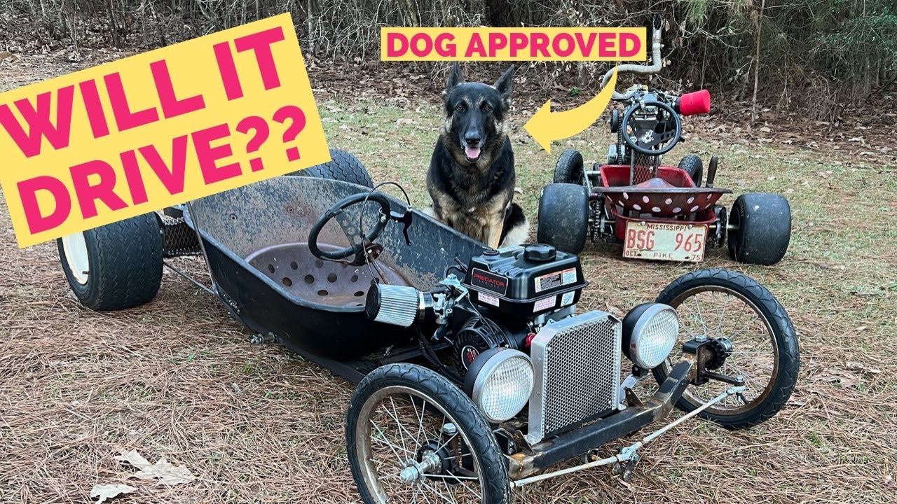 DIY wheelbarrow go kart build. First ride in The Rat Bucket.