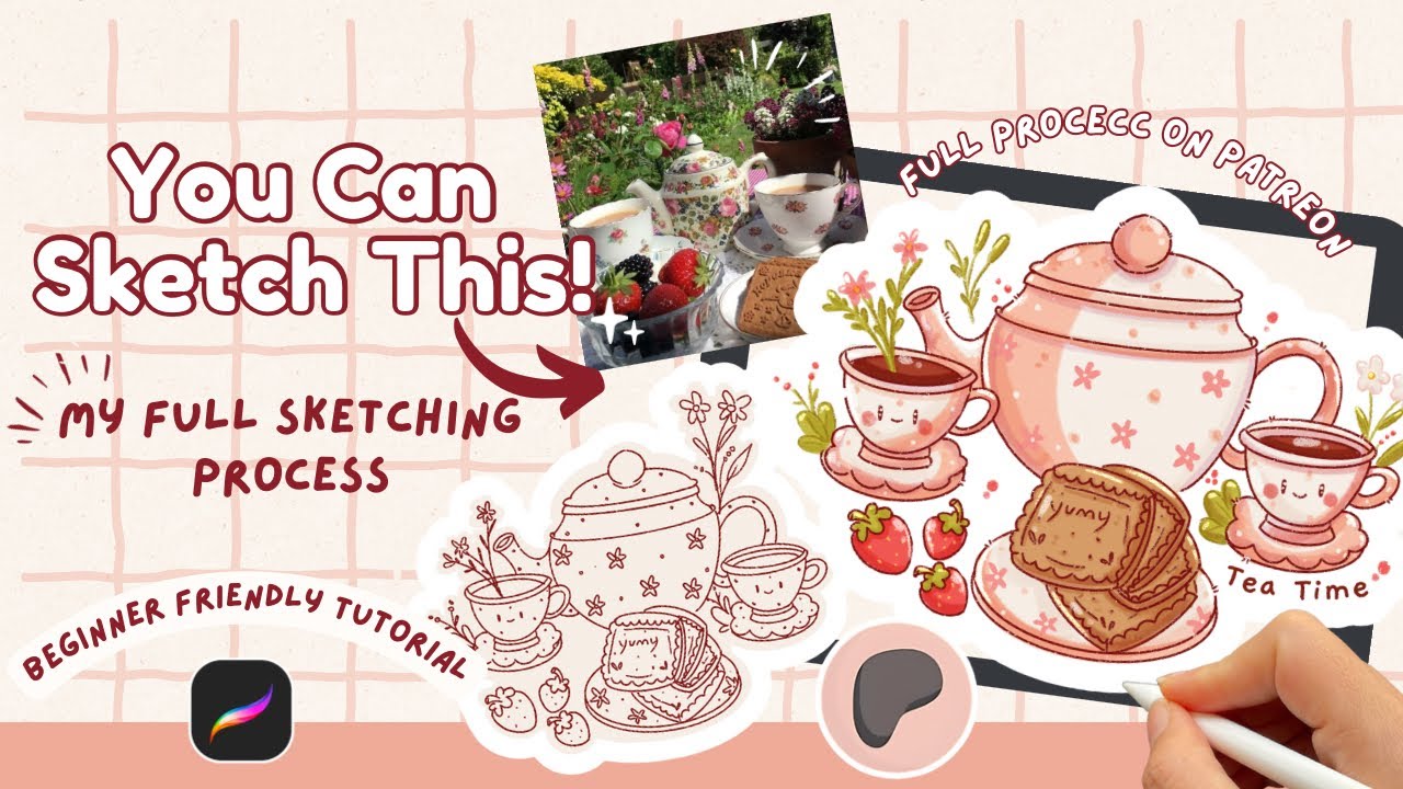 How to Sketch a Cute Kawaii Tea Set in Procreate 🫖✨| Easy Step-by-Step Tutorial for Beginners 