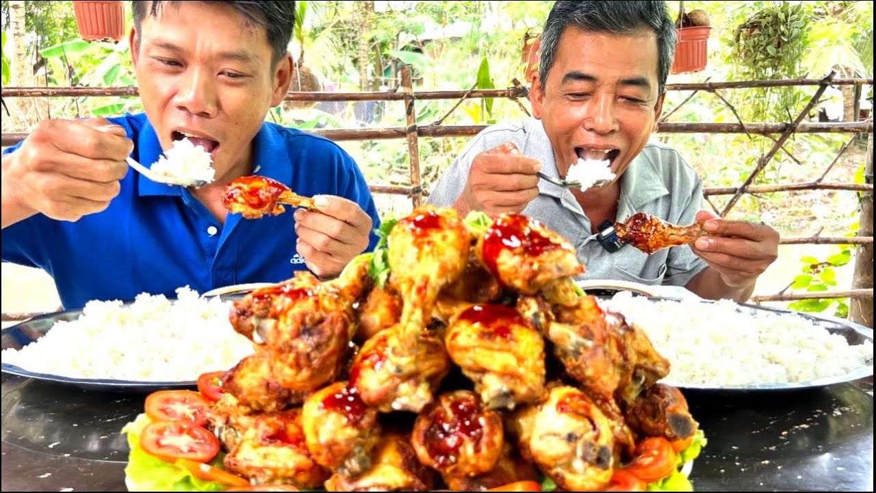 Quá.Khủng Hai Người Này! Gà Chiên Muối Da Giòn Và Cơm 4,8 Ký Không Còn Tí Nào | ATĐQ