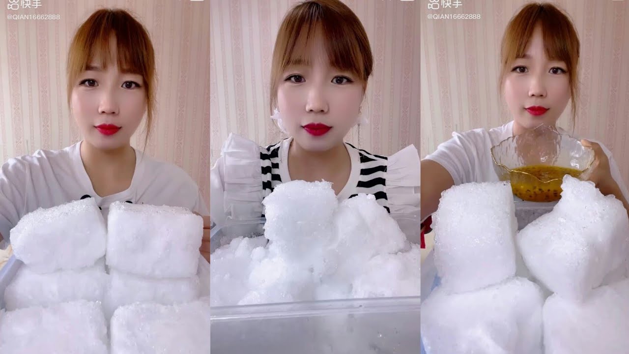 ASMR HUGE CHUNK ICE BY QIANI #asmr #asmreating #ice #iceeating #kwai #crunchyasmr #whiteice