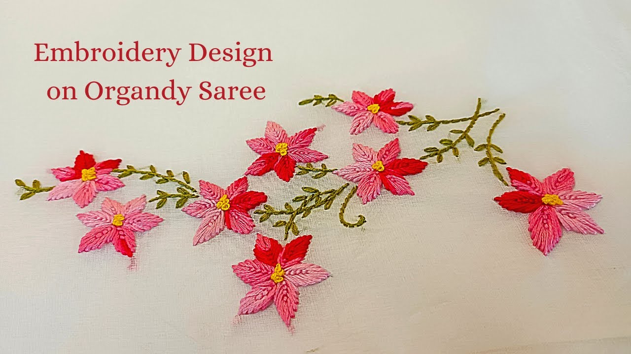 Hand Embroidery on Organdy Saree | Designer saree with fly stitch design | Xmas saree design