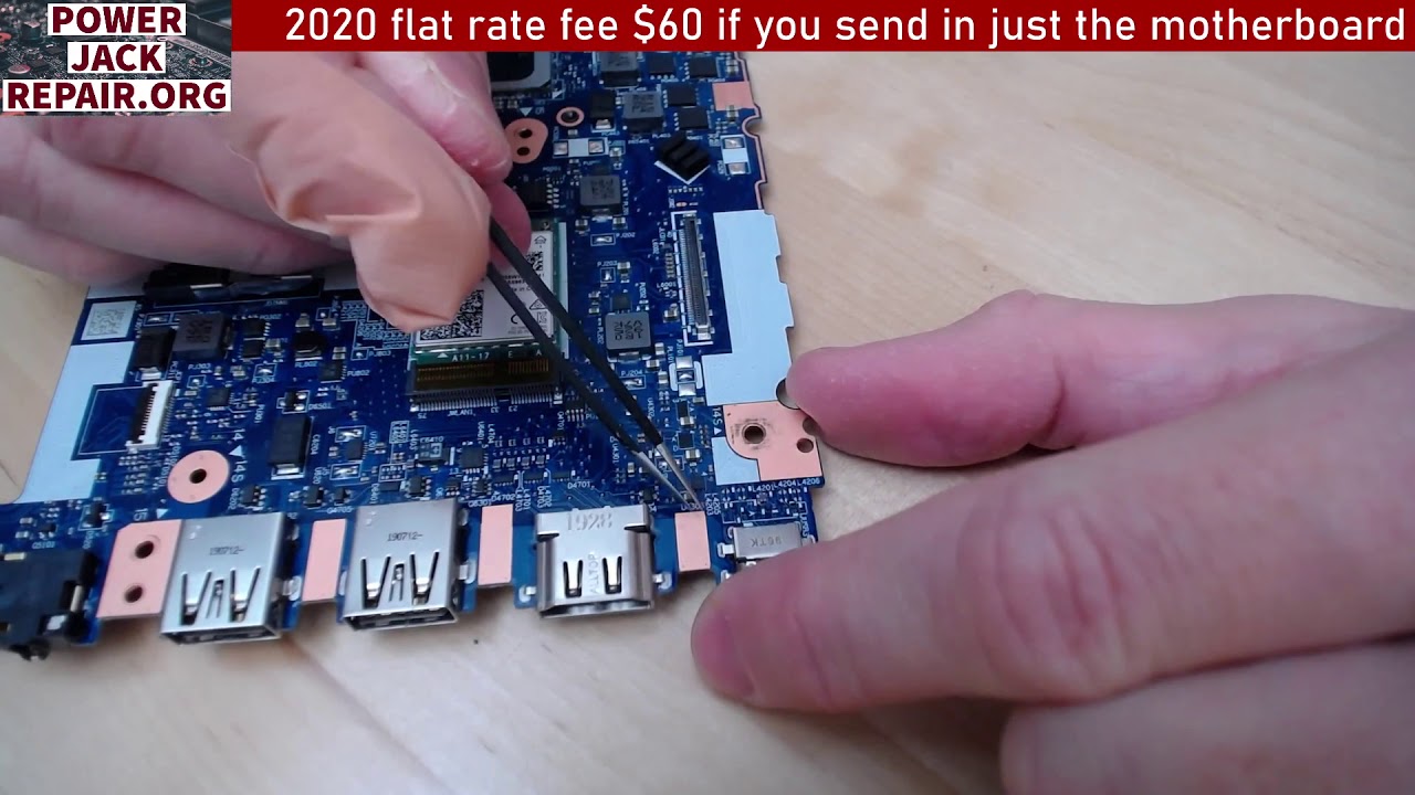 USB type C charging port replacement on Lenovo E590 e490 e480 laptop computer power jack repair fix