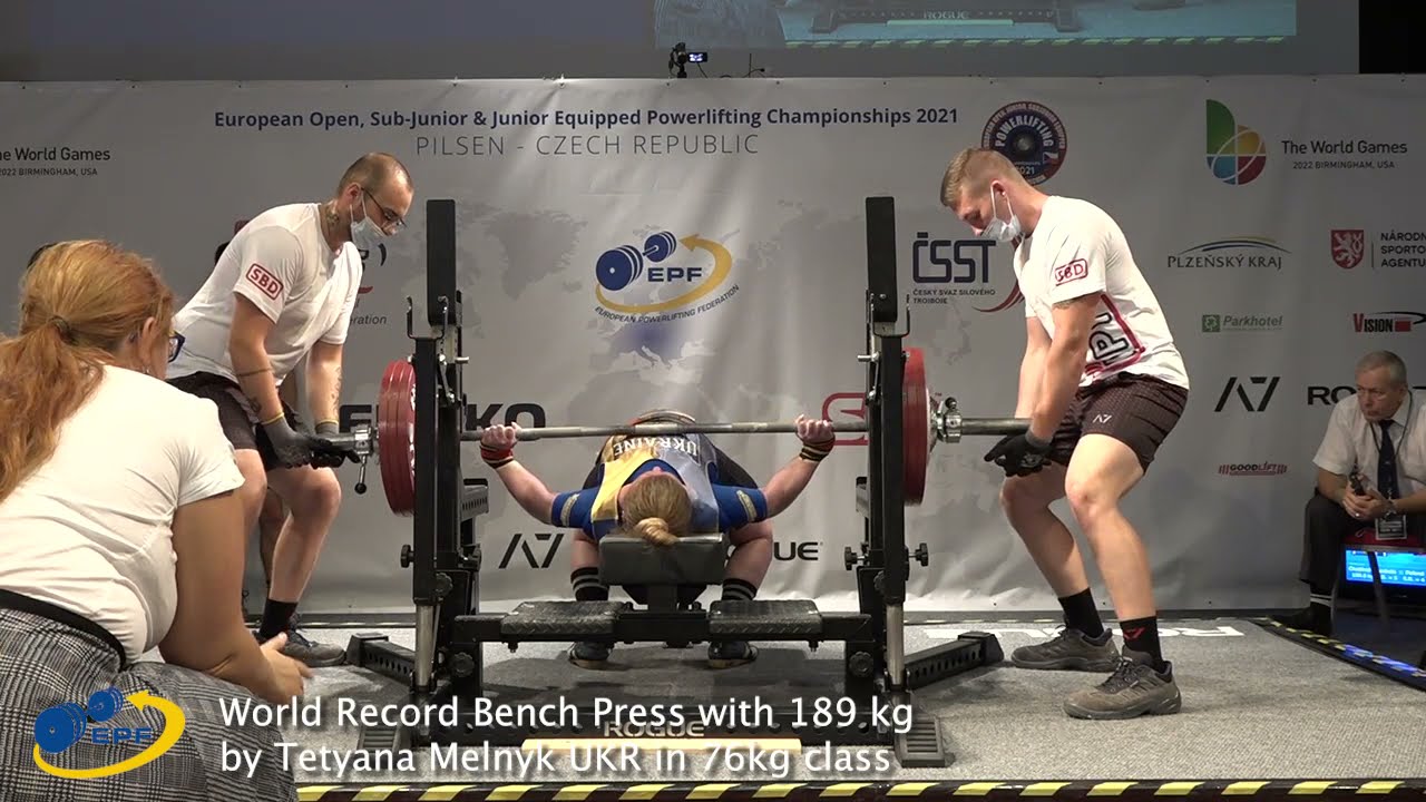 World Record Bench Press with 189 kg by Tetyana Melnyk UKR in 76kg class