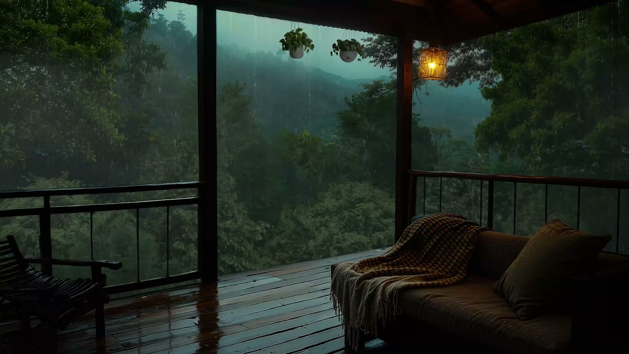 Quiet Rainfall on a Forest Balcony | Forest Balcony Ambience for Relaxation & Rest