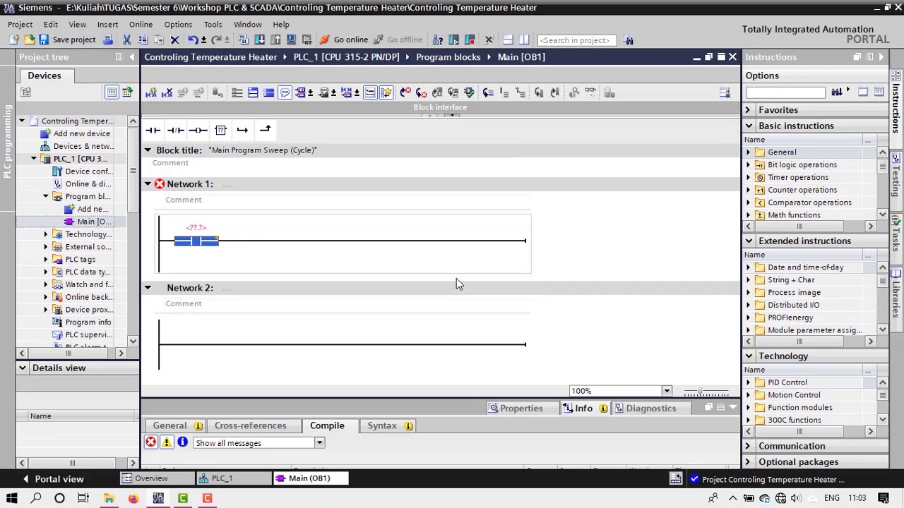 Controlling Temperature Boiler dengan HMI - TIA Portal V15