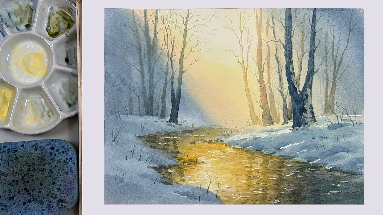 Learn to Paint a Snowy Landscape with Warm Light in Watercolor