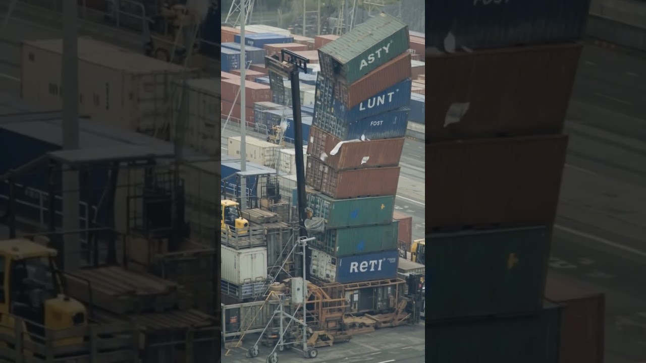 CCTV captured Tall Stack Container Yard crash #cctvcamera #tall #stack #container #yard #crash #ai