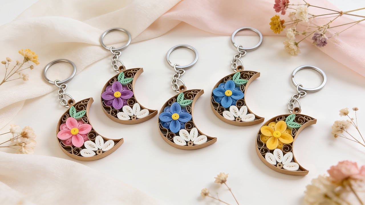 Floral Crescent Keychain | Paper Quilling Art