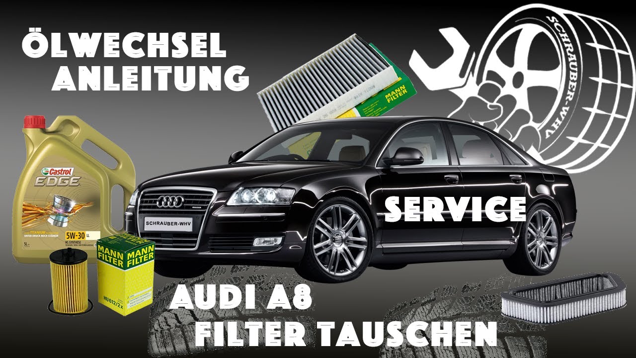 Audi A8 D3 4E 3.0 TDI Замена салонного фильтра, воздушного фильтра, масляного фильтра, замена масла