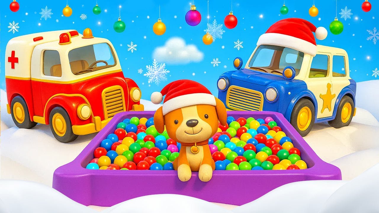 Vamos decorar a árvore de Natal com os Veículos de serviço! Desenhos animados para crianças