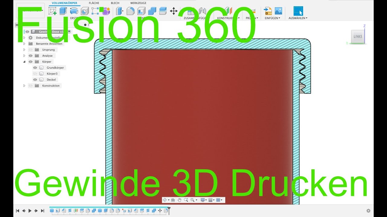 Gewinde 3D Drucken Fusion 360 Tutorial Deutsch CAD