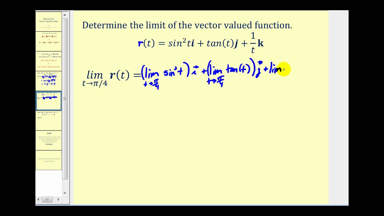 Limits of Vector Valued Functions