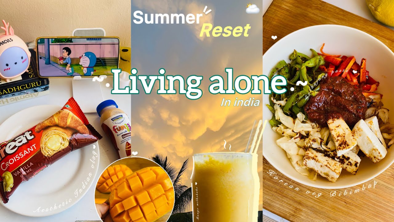 Summer day in my life🎀🌤️🥭 |aesthetic indian vlog |living alone in india |korean bibimbap