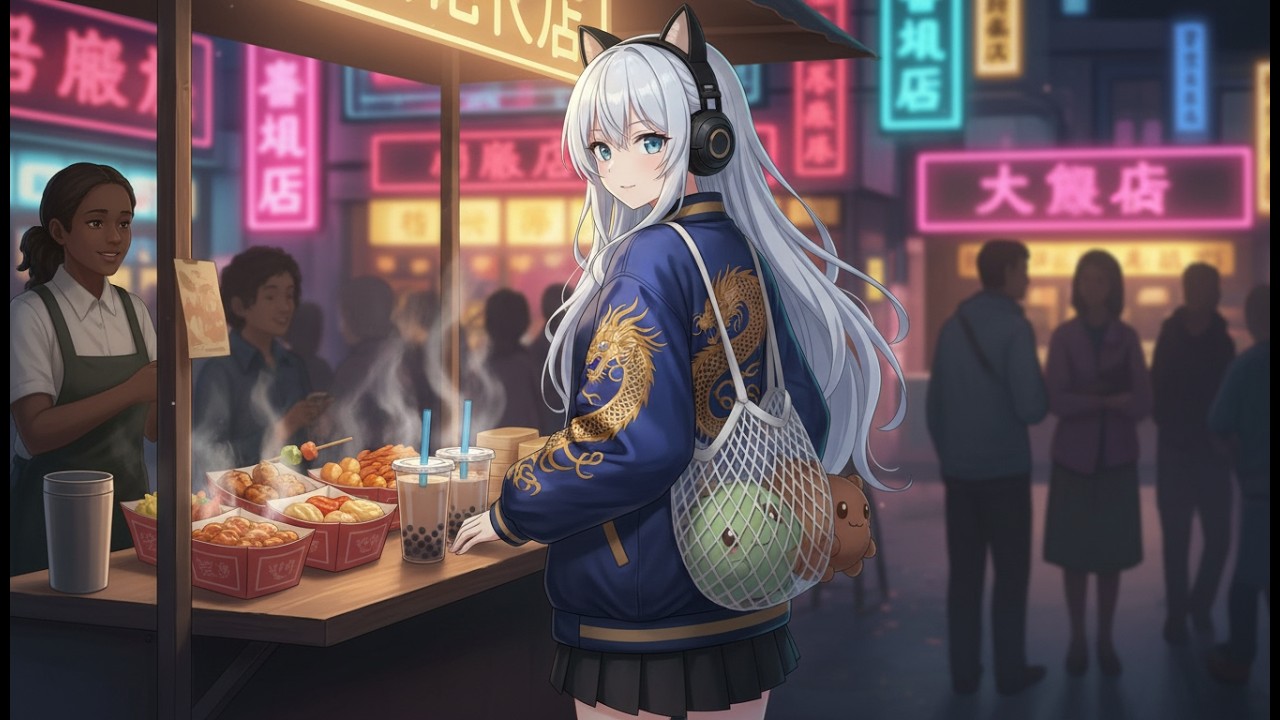 Neon Night-Market 🏮 Urban Chillhop Lofi [Bouncy / Rhythmic / Study Beats]
