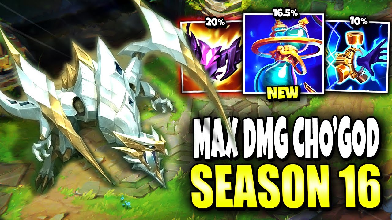 This New Season 16 MAX DAMAGE CHO'GATH Top Build can reach up to 61.5% BONUS DMG 💀💀 | s16 Gameplay