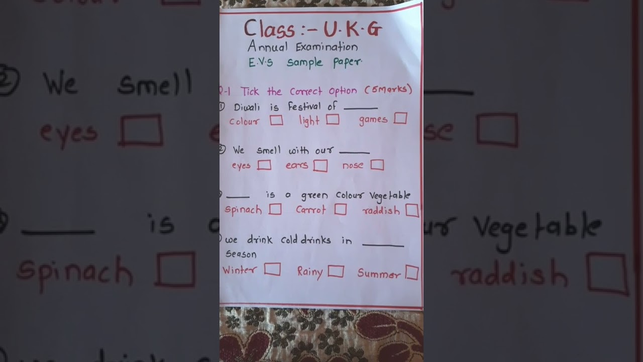 Class - UKG / SR.KG E.V.S Annual Examination Sample Paper | Ukg / SR.KG EVS Sample Paper  #shorts