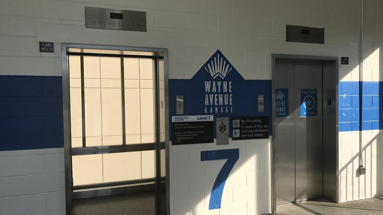 Лифты ThyssenKrupp SPF (ряд 2) в гараже Wayne Avenue, Силвер-Спринг, Мэриленд