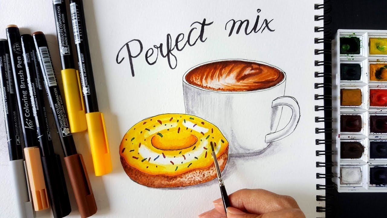Watercolor Food Illustration #05 Coffee & Donut
