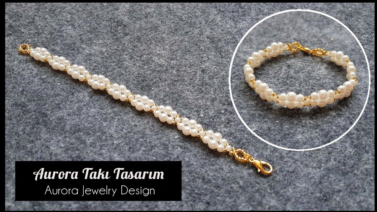 İnci boncuk midye bileklik yapımı.Mussel-Sea shell bracelet making with pearl beads.Beading tutorial