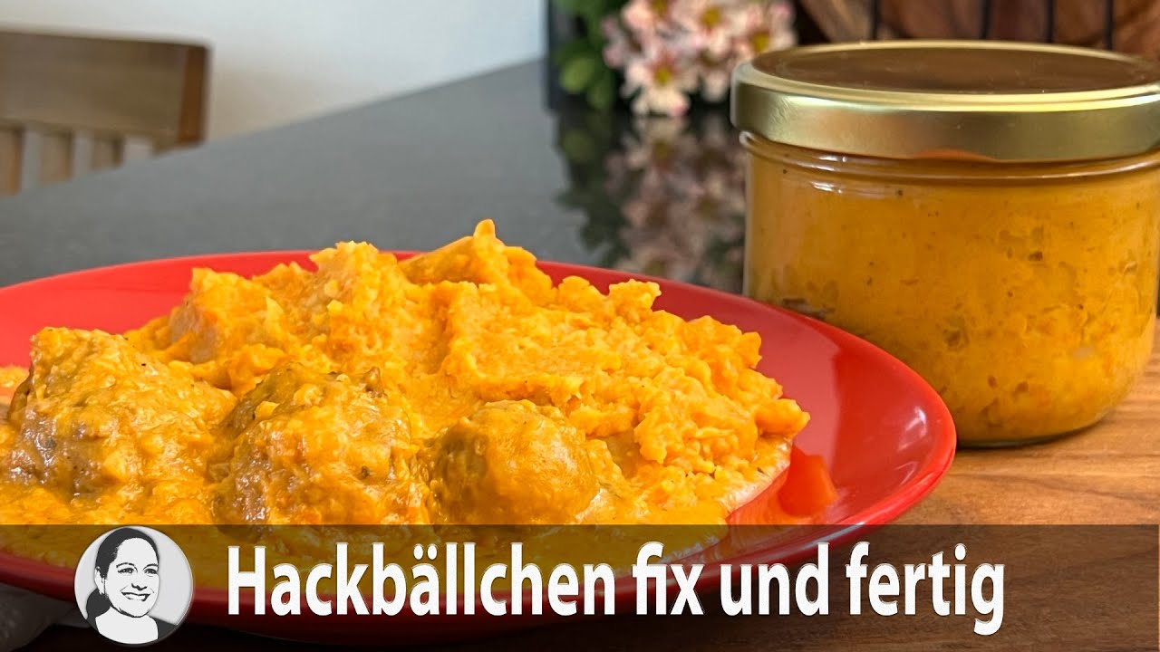 K&uuml;hlkonserve: Hackfleischb&auml;llchen (auch vegan) mit Gem&uuml;se- Kartoffelbrei