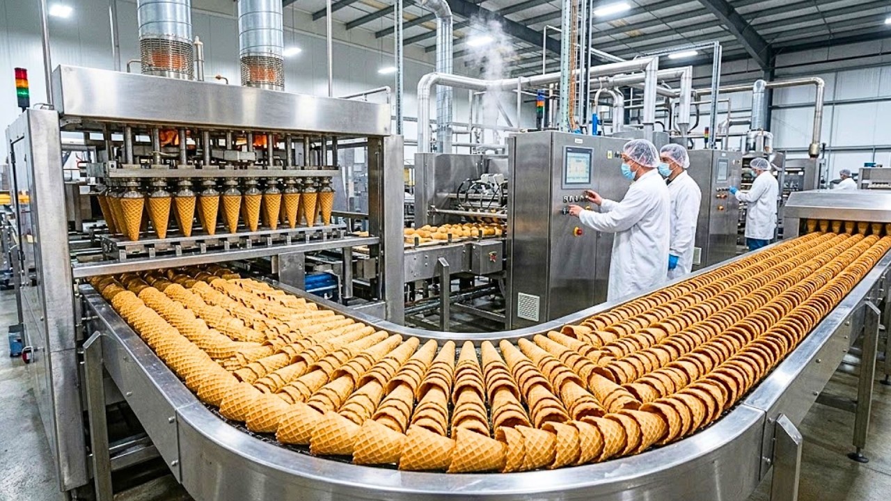 How It's Made the Mass Production of Ice Cream Cones in Mega Factory