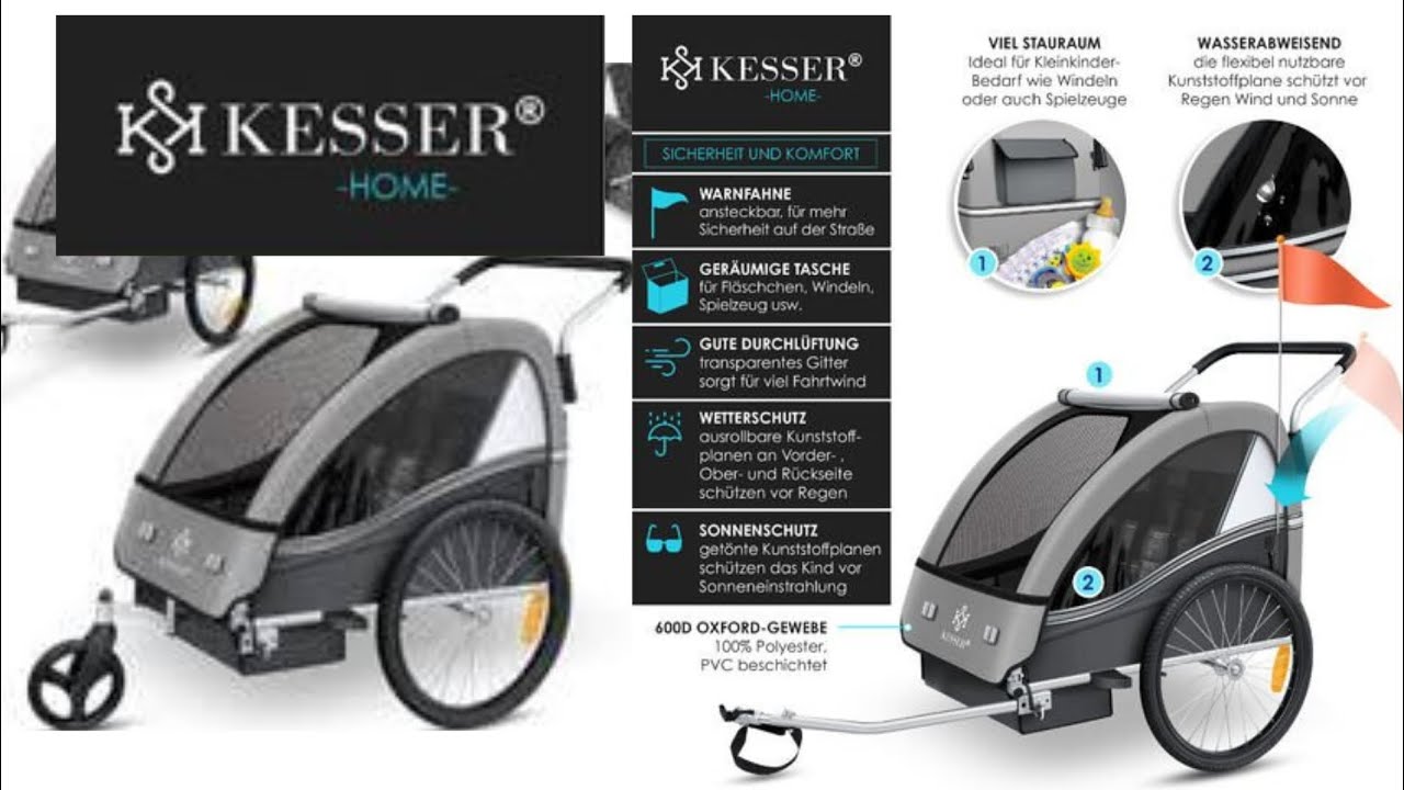 Remolque bicicleta Kesser Fahrradanhänger Sport-RX 2 in 1 #Joggerfunktion