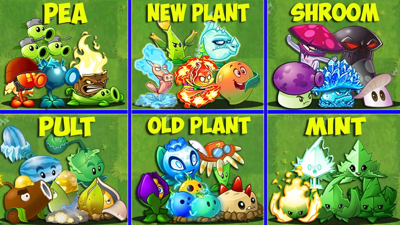 6 Team Plants PEA x NEW x SHROOM x PULT x OLD x MINT - WHo Will WIn? - Pvz 2 Team Plant Battlez