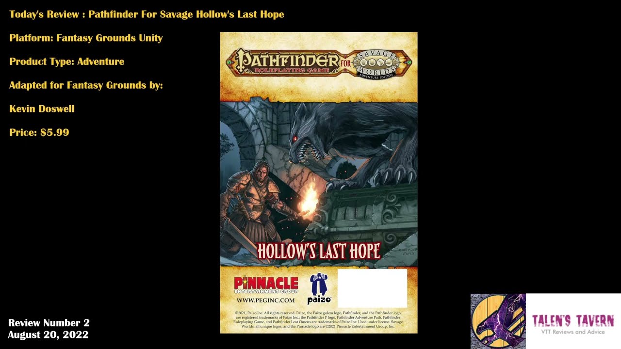 TT 2 - Hollow's Last Hope for Pathfinder for Savage Worlds on Fantasy Grounds Unity