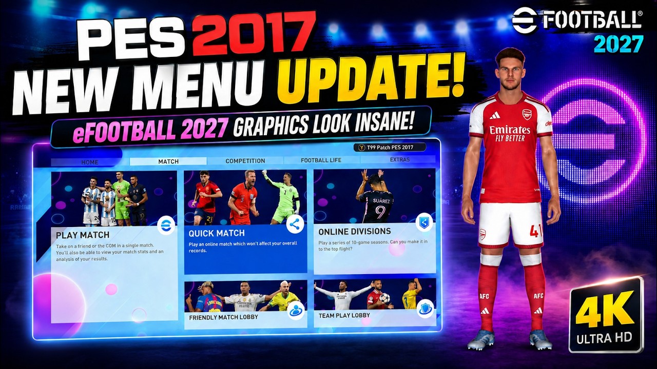 НОВОЕ ОБНОВЛЕНИЕ МЕНЮ В PES 2017! ГРАФИКА eFootball 2027 ВЫГЛЯДИТ БЕЗУМНО!